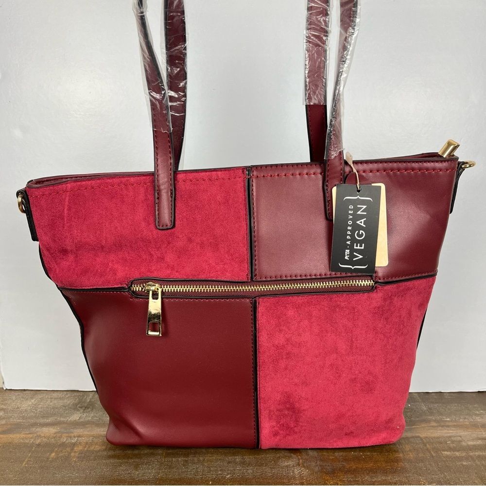 Mellow World Maroon Tote Bag w/ Vegan Leather & Shoulder Crossbody Strap NWTs